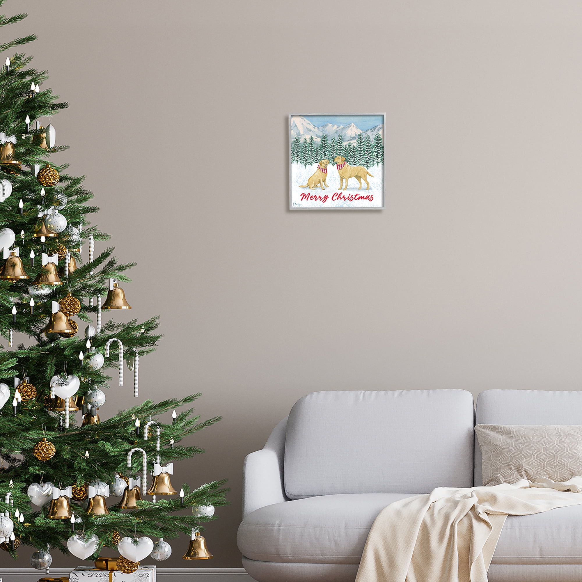Stupell Industries Merry Christmas Dogs Holiday Painting Gray Framed Art Print Wall Art, 12 x 12