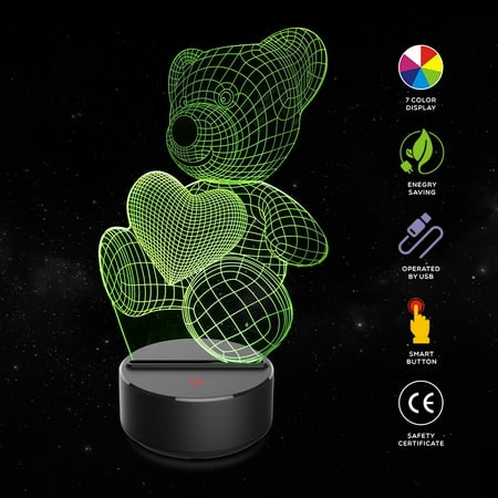 

amousa Bear 3D Night Light Table Desk Lamp 7 Colors 3D Optical Lights