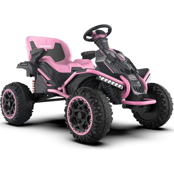 24V Ride on Toy for Big Kids, Electric Cars for Children 3-12,Kids' Electric Vehicles Outdoor Race Toy with 4 Strong Motors Total 300W Bluetooth Speaker and 24V 7AH Big Battery, Adjustable Seat