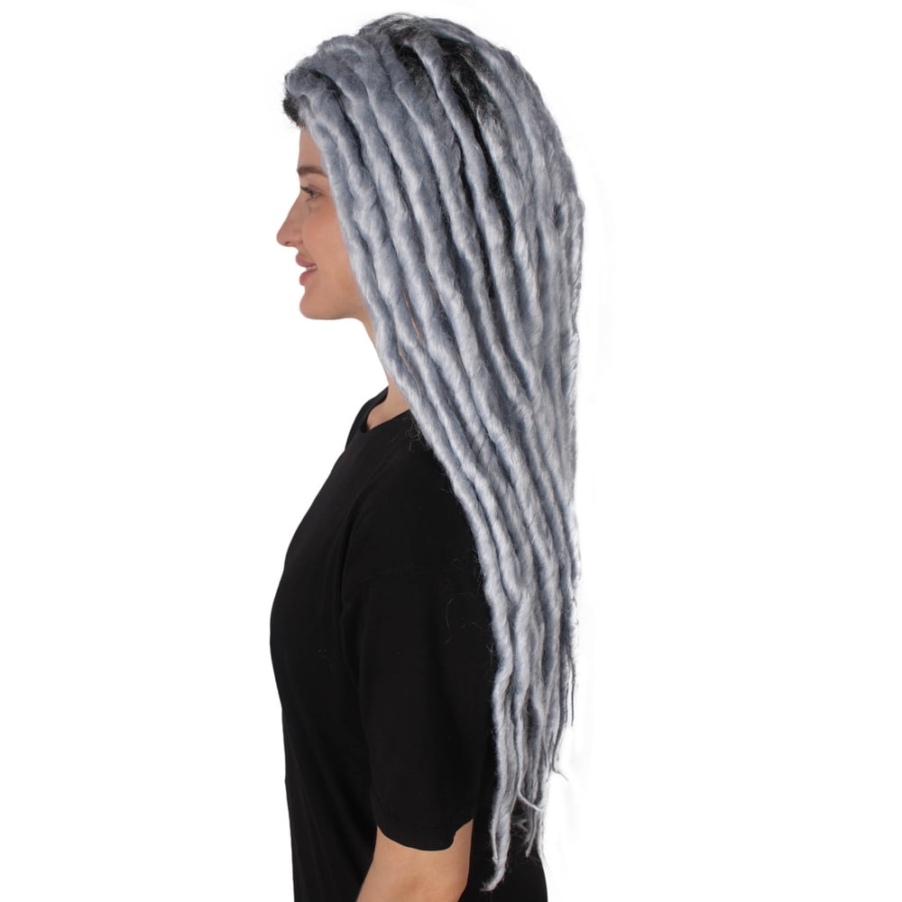 HPO Adult Women's Long Dreadlocks Wig - Dark Grey Dreadlock with Dark Roots - Capless Cap Design