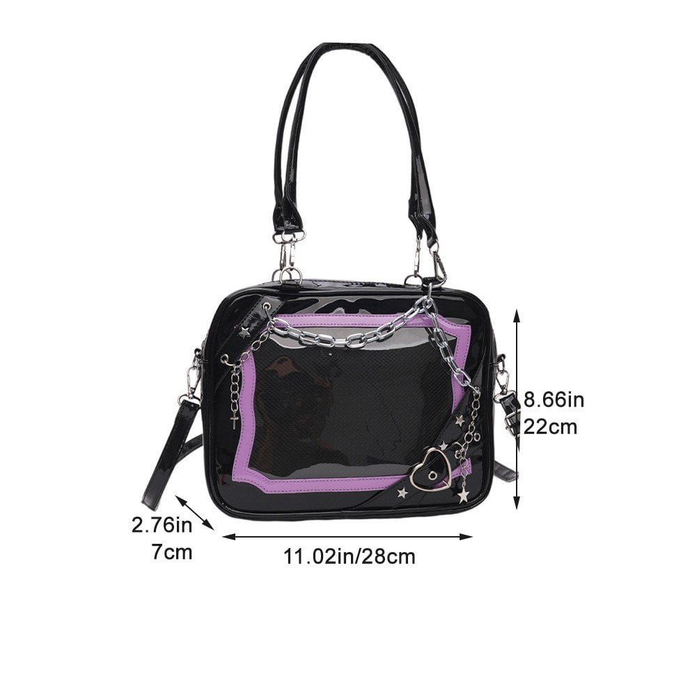 Jiibva Kawaii Ita Bag, Cute Y2k Star Heart Messenger Bag with Metal Chain, Aesthetic Tote Shoulder Crossbody Purse for Women individual(s)