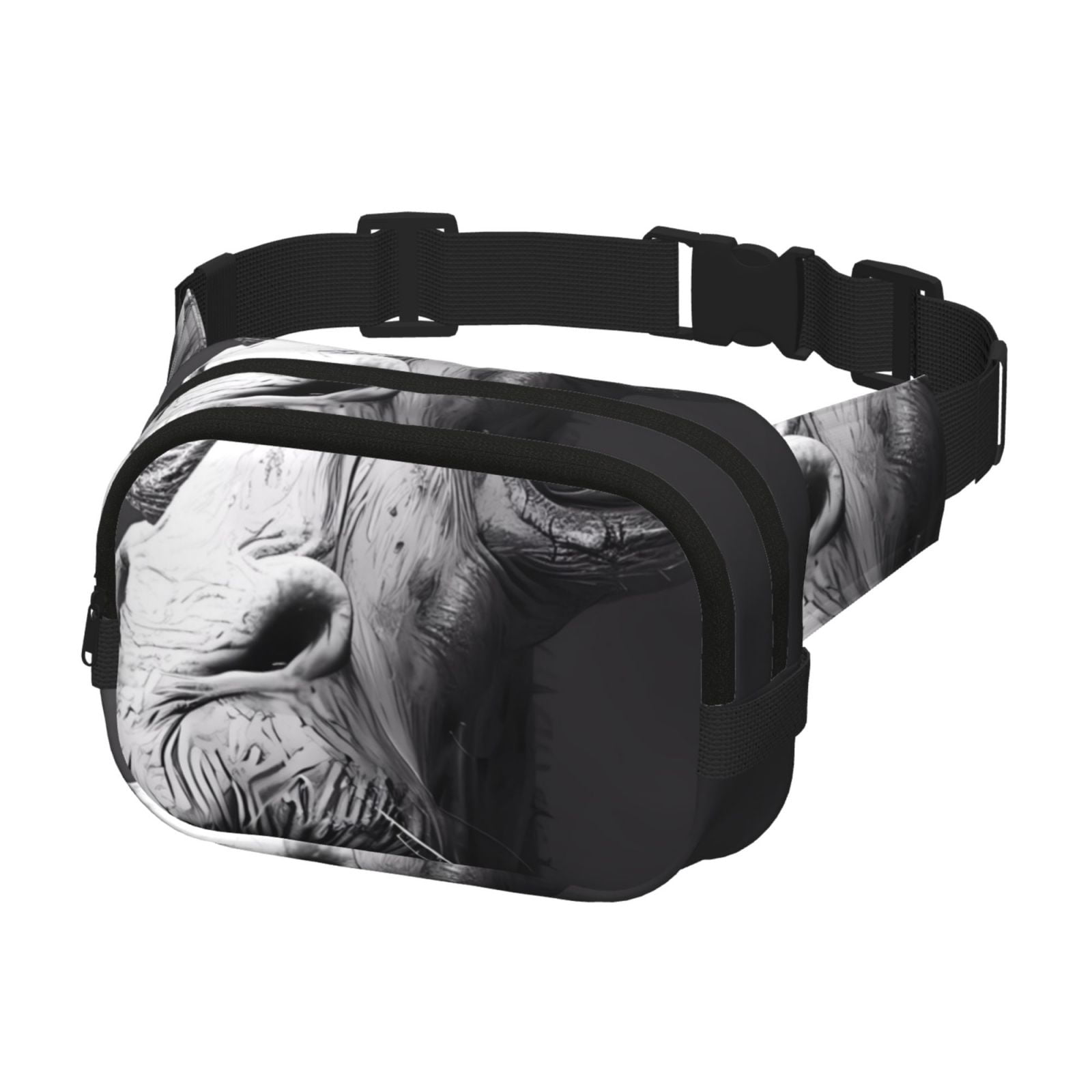 Picia Monochrome Giraffe Expression Print Square Double-Layer Waist Bag Mini Adjustable Waist Belt Bag Exercise Running Travel Hiking