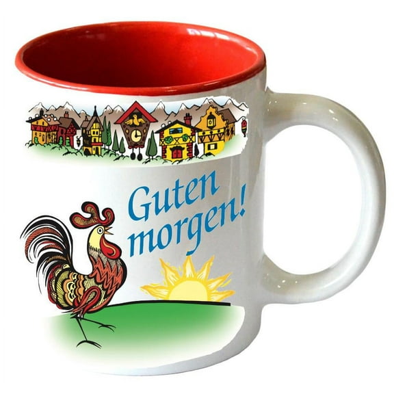 Oktoberfest Haus Ceramic German Coffee Mug with "Guten Morgen" - Multicolor - 12 oz