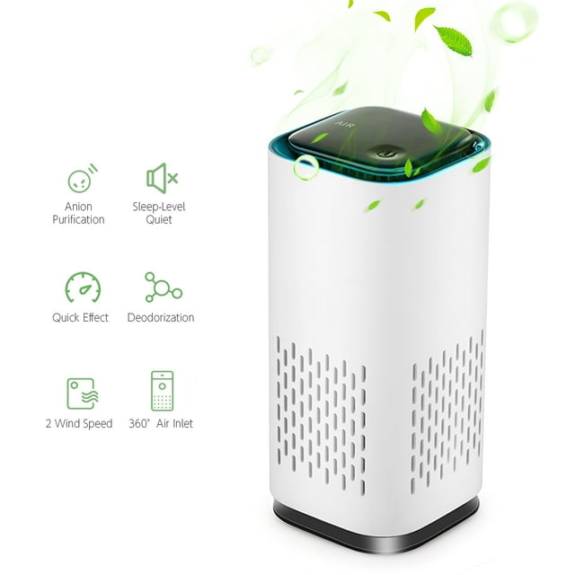 White USB-Powered Car & Home Air Purifier with 2-Speed Settings, 360° Air Inlet, Colorful Night Light, Activated Carbon Filter - Removes Smoke, Formaldehyde, Odors, Particles & Pet Hair for 10㎡
