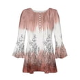 thumbnail image 4 of Sakmal Pink Womens Tops Plus Size 3/4 Sleeve Floral V-Neck Button Tunic Ladies Shirts, 4 of 4