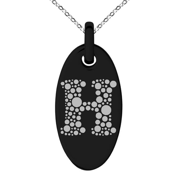 Stainless Steel Letter H Initial Dotted Monogram Engraved Small Oval Charm Pendant Necklace