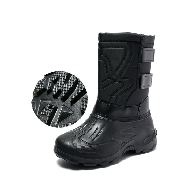 Woobling Men Winter Boot Mid Calf Snow Boots Platform Booties Comfort Walking Warm Round Toe Black 9
