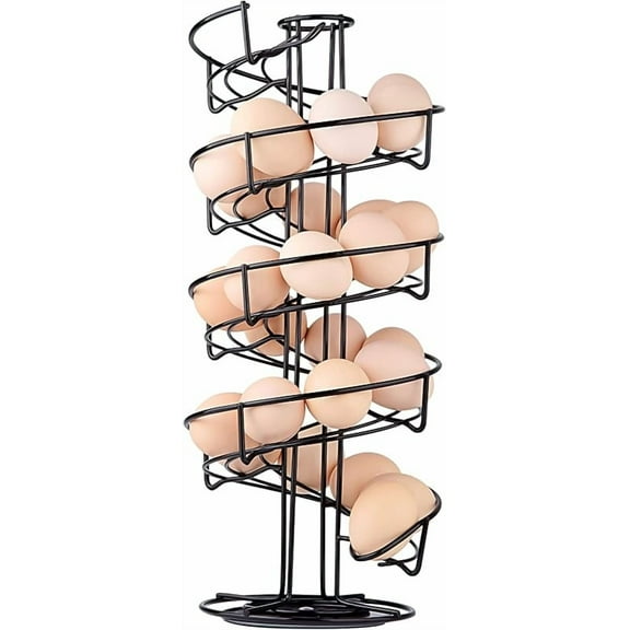 WZW Spiral Design Metal Egg Skelter Dispenser Rack, Storage Display Rack, Black