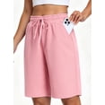 thumbnail image 2 of NELEUS Women's 9" Bermuda Shorts Waffle Knit High Waisted Breathable Lounge Casual Shorts with Pockets,Pink,US Size M, 2 of 11