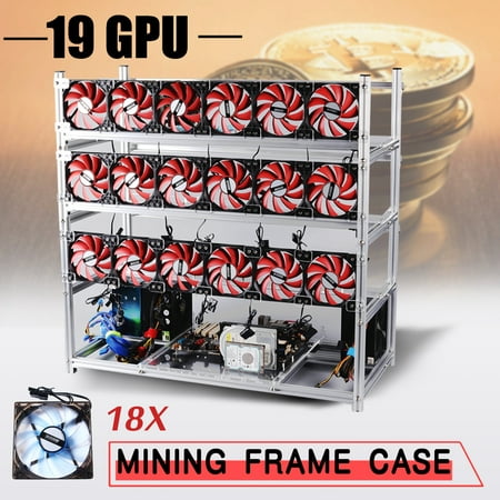 PC-S570 19 GPU Aluminum Mining Frame Case Bitcoin Mining Rig Aluminum Stackable Frame Case With Bitcoin Miner 18 Fans Black/