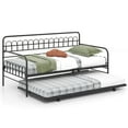 thumbnail image 2 of Costway Twin Daybed with Trundle Curved Backrest & Armrests Heavy-duty Metal Slats Black, 2 of 11