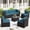 Dark Brown Rattan & Peacock Blue Cushions, variant on 7 Piece Patio Furniture Set, Wicker Patio Conversation Sets, Outdoor Sectional Furniture with Tempered Glass Table, for Backyard, Deck, Garden, Dark Brown Rattan & Peacock Blue Cushions