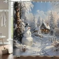 thumbnail image 3 of Christmas Snowman Shower Curtain, Winter Snow Trees Rustic Farmhouse Bathroom Curtains, Durable Waterproof Fabric Bathtub Sets Home Decor, 72X72in, 3 of 5