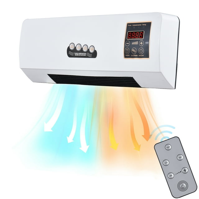 Heater and Air Conditioner Combo 1800W 2-in-1 Timing Function Heating and Cooling Wall Mounted Electric Air Conditioner and Heater Fan with Remote Control for Dormitory Home