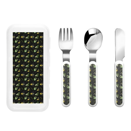 

Bingfone Bee Floral Print Toddler Utensils Kids Silverware 3pcs Safety Stainless Steel Toddler Fork Spoon Knife Set Children Flatware Set