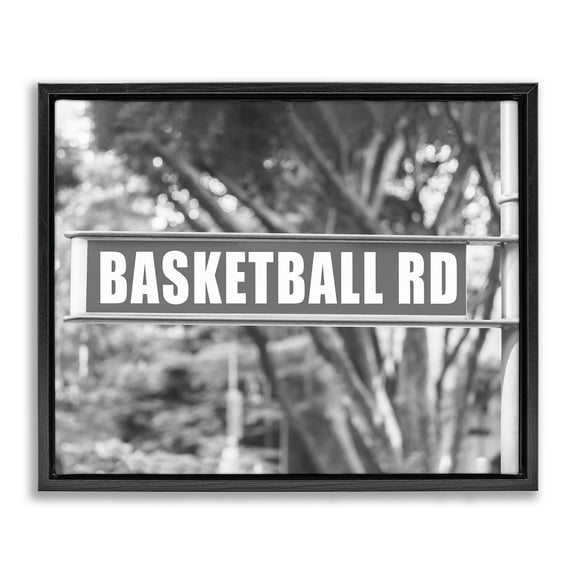 Stupell Industries Basketball Road Sign Sports Photography Black Floater Framed Canvas Art Print Wall Art, 21 x 17