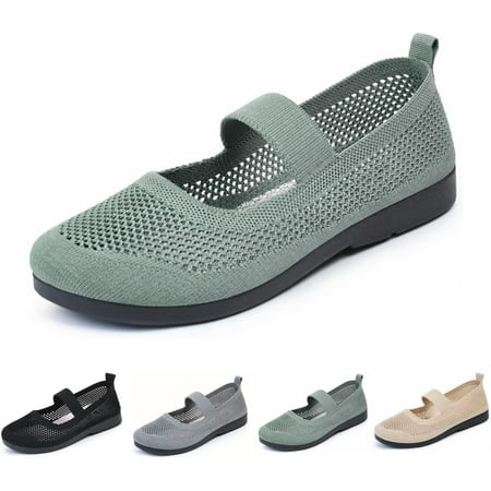 KAQ Women s Casual Hollow Out Knitted Mary Jane Flats Shoes Fashion Comfortable Mesh Walking Beach Shoes Lightweight Breathable Slip-On Shoes