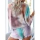 thumbnail image 4 of Conjunto de pijama de 2 piezas con estampado tie dye y volantes cortos para mujer, conjunto de top y pantalones cortos de manga larga, 4 of 5