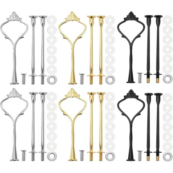 6 Sets 3-Tier Cupcake Stand Fittings, Heavy Metal Cake Tier Stacking Kit, Tiered Tray Hardware with Support Rods & Handle Fittings – For Dessert Serving Trays, Cake/Fruit/Food Plate Stand Holders