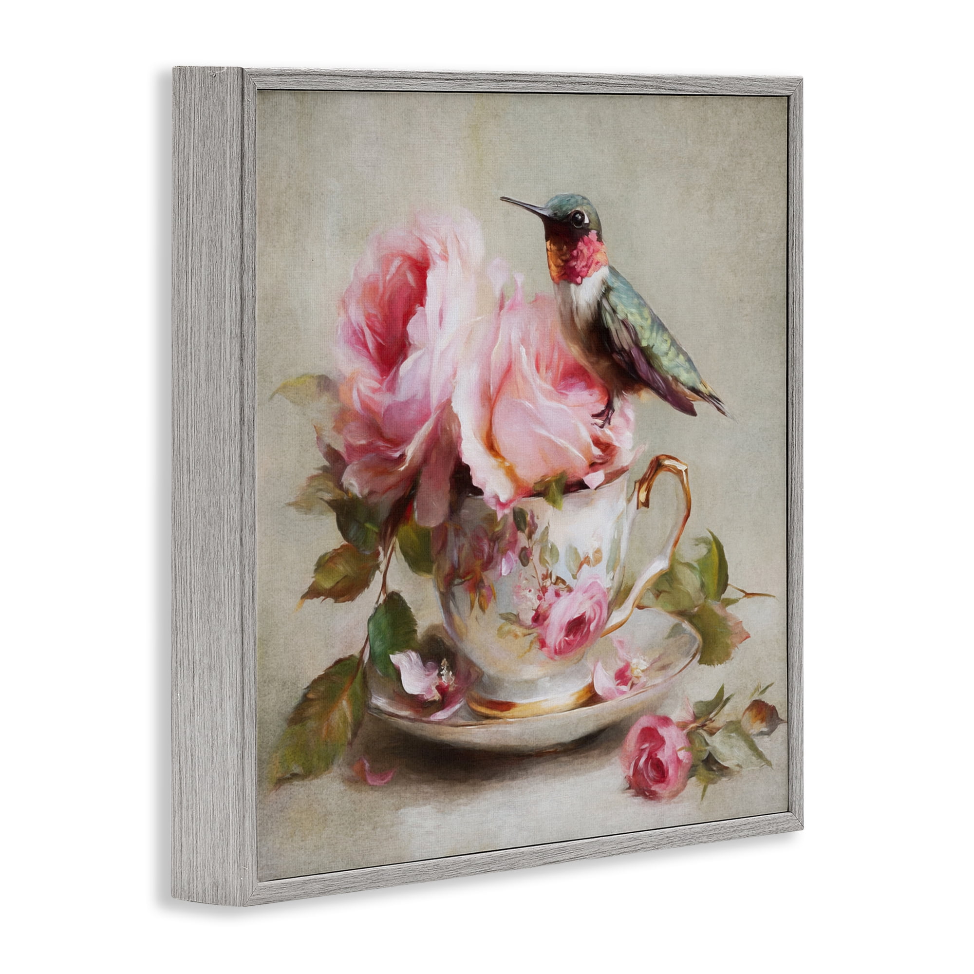 Stupell Industries Hummingbird & Tea Cup Gray Framed Giclee Art, design by Tina LeCour