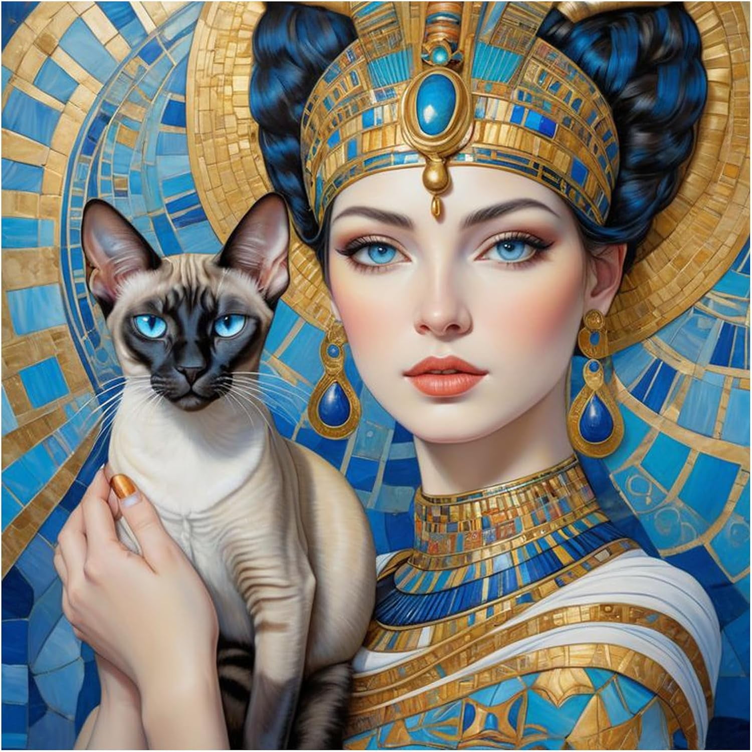 shiyou-Diamond Painting Kits for Adults, DIY Woman and Cat Diamond