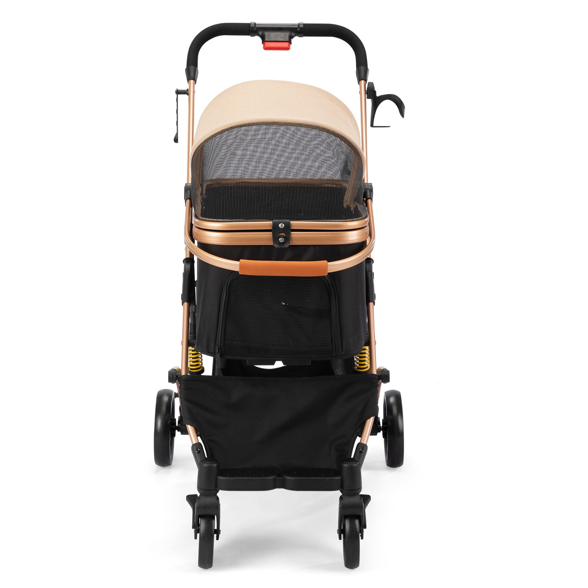 Pefilos 4 Wheels Pet Stroller Folding Lightweight Dog Stroller with Detachable Carrier & Storage Basket, Dog Cat Travel Stroller for Puppies, Doggies, Kitties, Black