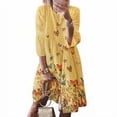 thumbnail image 3 of Xingzhi Robe Femme Vintage Imprimée Robe Manches 3/4 Col Rond Tissu, Jaune, TTG, 3 of 5