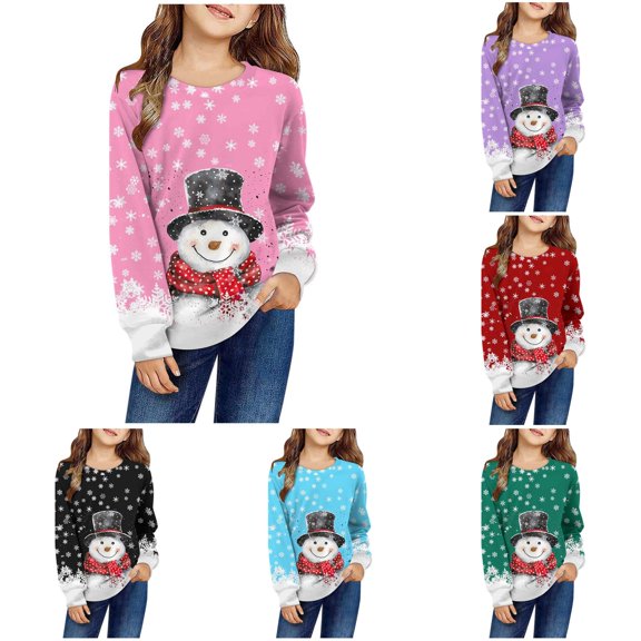 Girls' Autumn and Winter Printed Round Neck Long Sleeved Casual Hoodless Sweatshirt 18 Month Jacket 7-8 Years