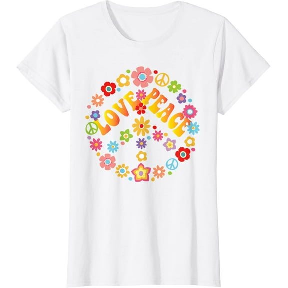 PEACE SIGN LOVE T Shirt 60s 70s Tie Dye Hippie Costume Shirt T-Shirt for Women