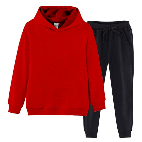 Ruyang Boys Girls Velvet Sweatsuit Suit Kids Fleece Hoodies Set Plain Elastic Waist Sweatpants Winter 2 Piece Tracksuit Winter Clothes