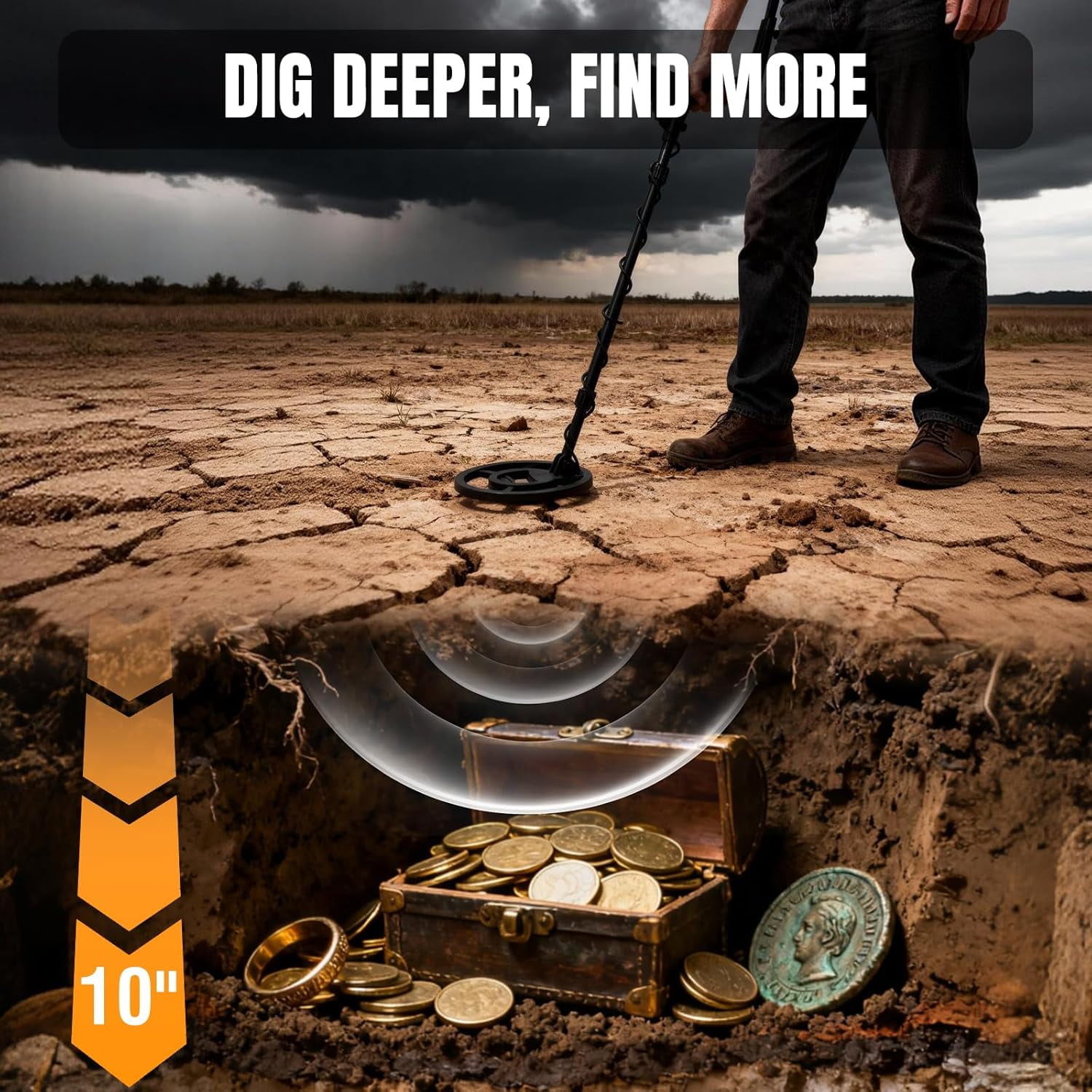 Raddy MD120A Professional Metal Detector for Adults, High Accuracy Gold Metal Detectors with 4 Modes, 10" IPX7 Waterproof Search Coil, LCD Backlit Display, Headphone, Bag, Shovel for Treasure Hunting