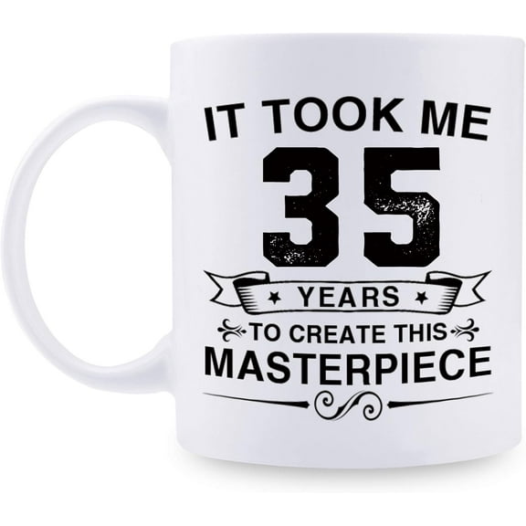 Funny 35th Birthday Gifts for Women Men - It Took Me 35 Years To Create This Masterpiece Mug - 35 Year Old Present Ideas for Wife, Sister, Husband, Brother, Friends, Coworkers - 11 oz Coffee Mug