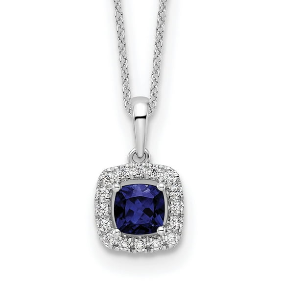 10k White Gold 1/4 carat Lab Grown Diamond VS/SI G and Created Sapphire 18 inch Pendant Necklace