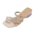 thumbnail image 2 of Women's Strappy Heels Block Open Toe Low Heel Chunky Mules Sandals Dress Shoes Rhinestone Shoes Summer Comfortable Transparent Heel Sandals, 2 of 9
