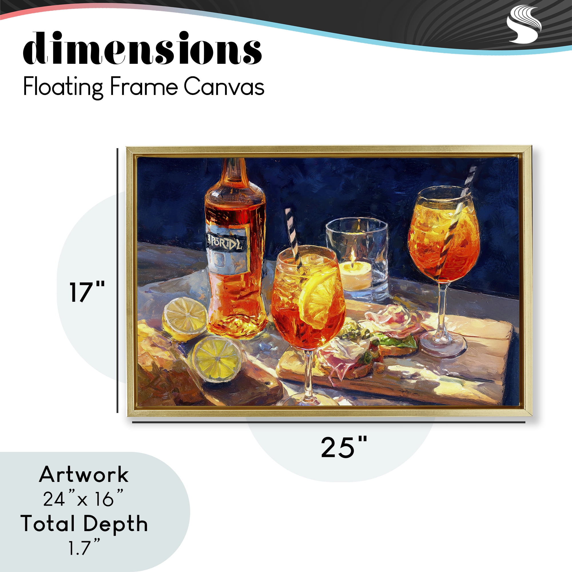 Sprits Table Still Life Gold Framed Floater Canvas Wall Art, design by Ziwei Li