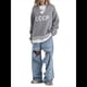 thumbnail image 3 of Suéter de Punto con Cuello en V y Larga para Mujer con Estampado de Letras Gris M, 3 of 7