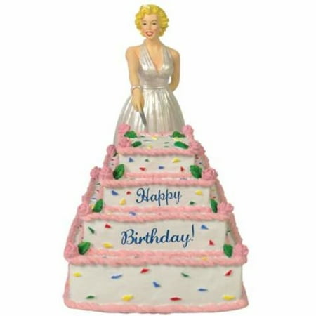 Marilyn Monroe Figurine In Silver Dress Cutting Happy Birthday Cake