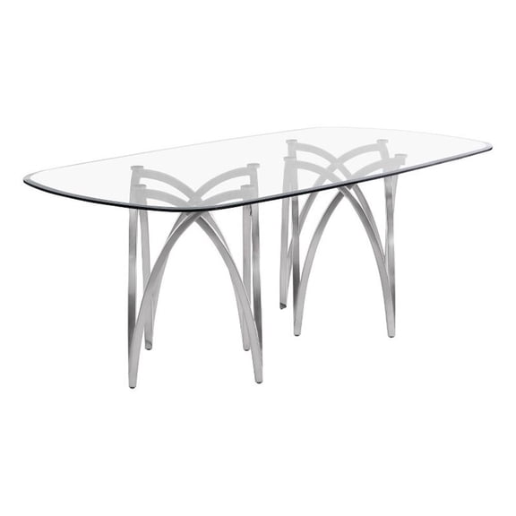 Best Quality Furniture 78" x 42" Rounded Rectangular Clear Glass Dining Table
