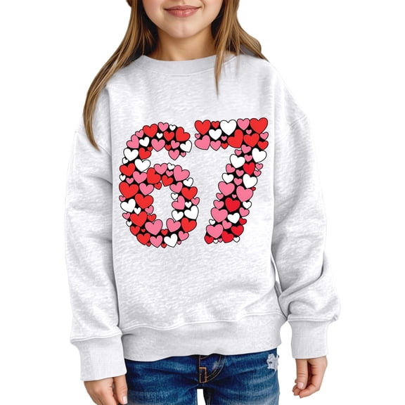 Fiaer Kids Valentine’s Day 67 Meme Filled with Hearts Funny Six Seven Sweatshirt for Girls Boys,Size 1-12 Years White 160