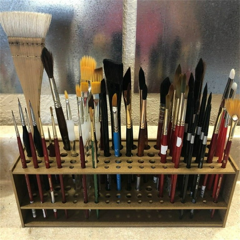KUWAI Wall Mounted Paint Brush Holder, Detachable Wooden 67 Holes  Paintbrush Holder, Paintbrush Holder Stand, Paint Brush Organizer for  Makeup and