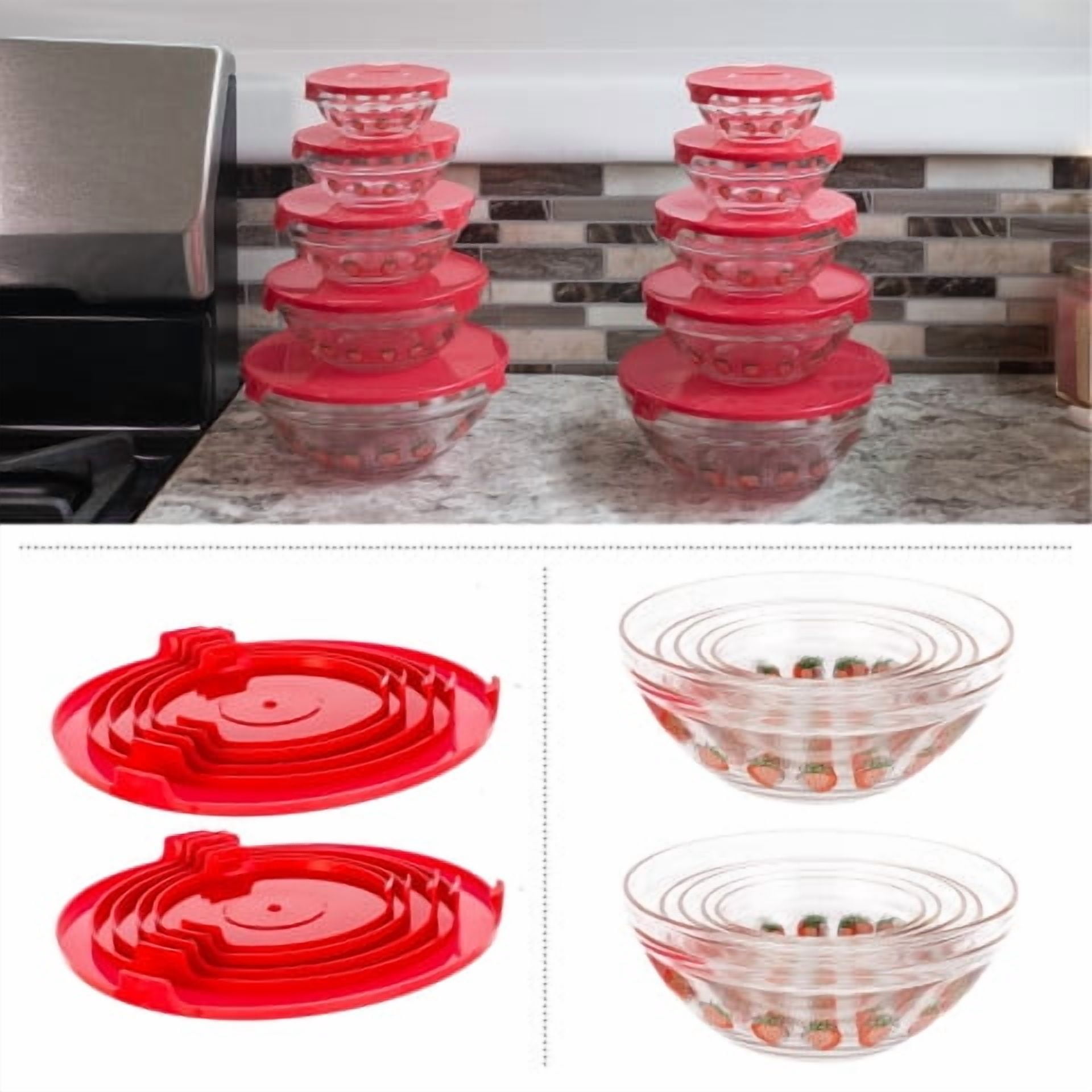 Chef Buddy 20-Piece Clear Fruit Design Glass Food Storage Bowl and Lids Set