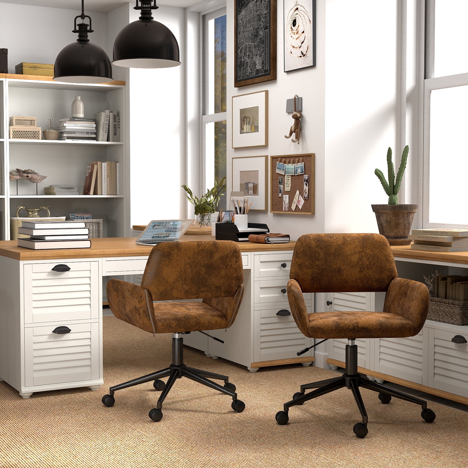 Homy Casa Adjustable Task Chair, Swivel Office Chair with Ergonomic Backrest Upholstery, Brown