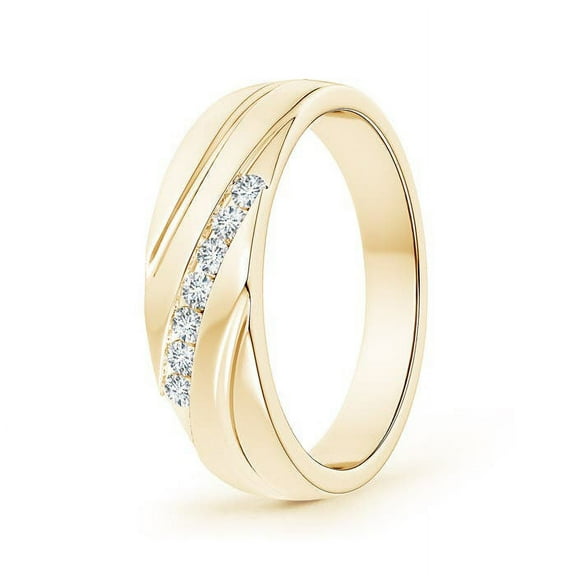 ANGARA Lab Grown Channel-Set Slanted Diamond 7-Stone Wedding Ring for Him for Women in 14K Yellow Gold (Size-2mm | 0.25 ct) | April Birthstone Jewelry for Her | Lab-Grown Diamond Engagement Rings