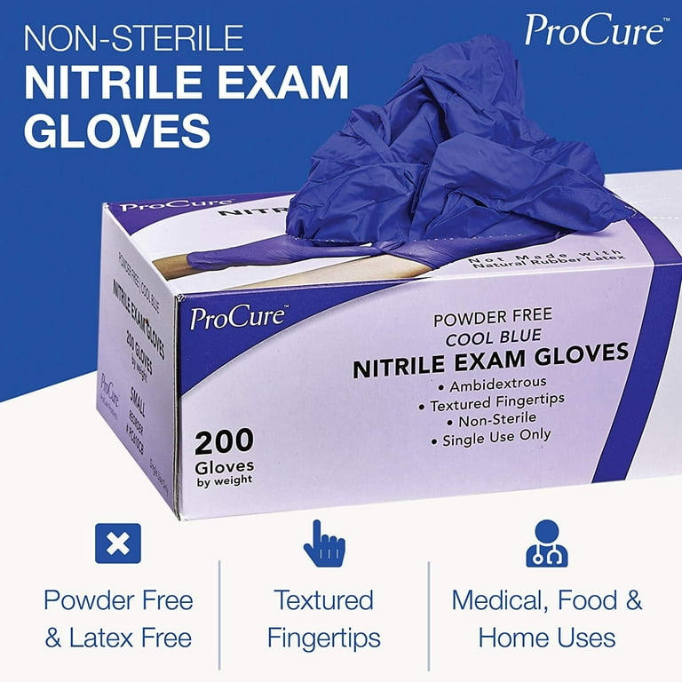 PROcure Disposable Nitrile Gloves, 200 Count, Textured Fingertips