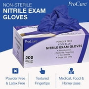 ProCure Disposable Nitrile Gloves - 200 Count - Powder Free, Rubber Latex Free, Medical Exam Grade