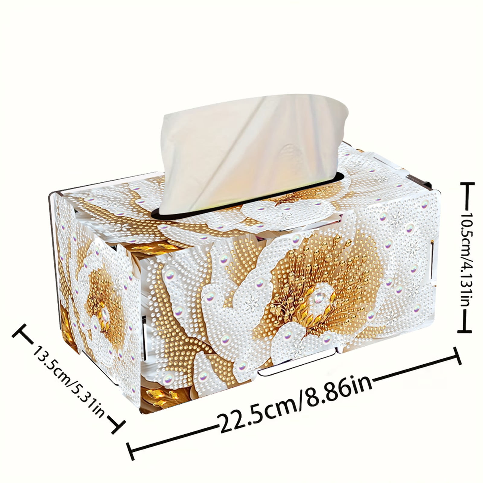 FLOPESN DIY Diamond Art Painting Flower Tissue Box – Wooden Storage Box with Crystal & Pearl Diamonds, Decor Craft Kit for Bedroom, Living Room (8.86 x 5.31 x 4.13 in)