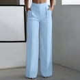thumbnail image 2 of Npasoilc High Waist Elastic Wide Leg Pants for Women Straight Pleated Casual Trousers with Pockets,Blue, 2 of 9