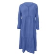 thumbnail image 1 of Sexy Dance Robe Longue pour Femmes, Décor de Boutons, Robes Maxi, Col en V, Plissée, Manches Longues, Bleu Foncé, L, 1 of 5