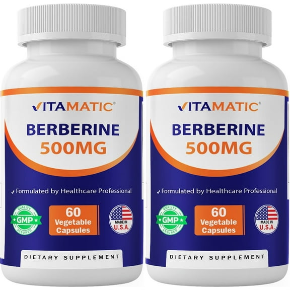 Vitamatic Berberine Supplement 500mg - 60 Vegetable Capsules - Made in The USA - Gluten Free - Non-GMO (2 Bottles)