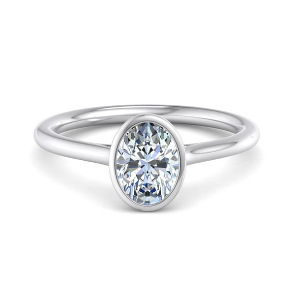 Veda Jewelry 1.86 Ct Oval Cut Moissanite Ring - 14K White Gold Plated Rings - Engagement Ring for Women - Bezel Set Solitaire Ring for Her - Gift for and Celebrations